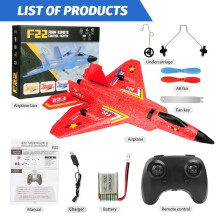 (Red) F22 Raptor RC Plane 2.4G 2CH Remote Control Flying Glider With LED Lights EPP Foam Airplane Toys For