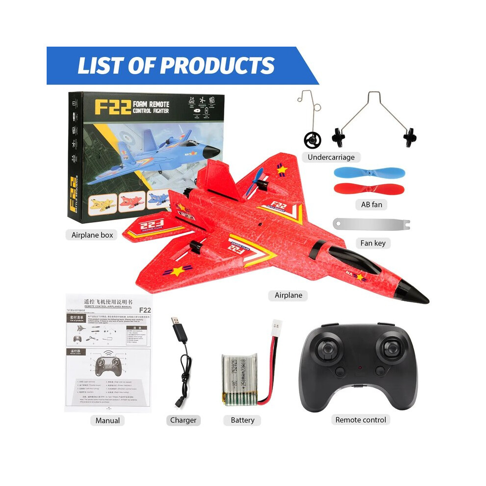 Maxpower (Red) F22 Raptor Rc Plane 2.4G 2Ch Remote Control Flying Glider With Led Lights Epp Foam Airplane Toys For Red