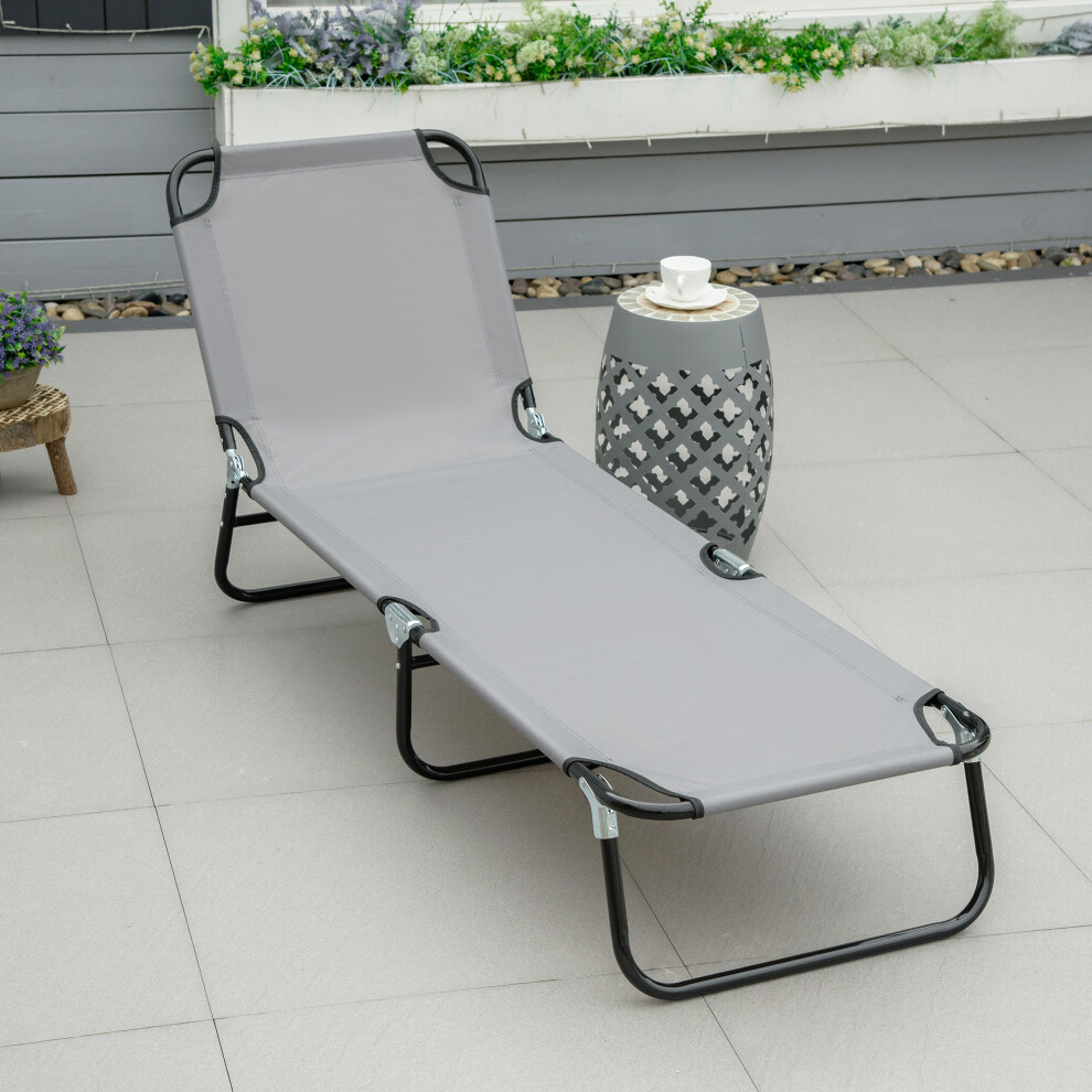 Outsunny Folding Lounge Chair Outdoor Chaise Lounge For Bench Patio Grey