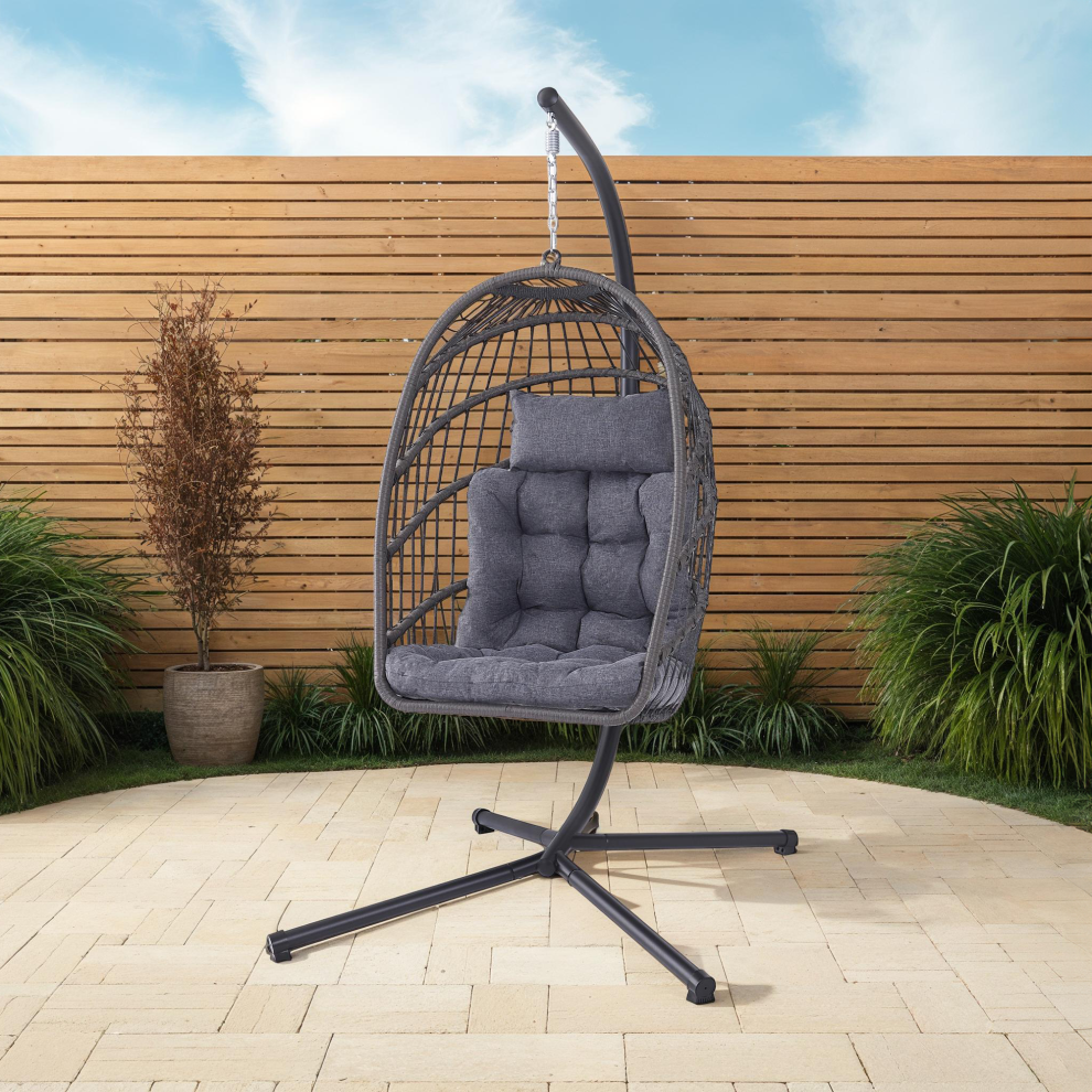TAHITI HANGING RATTAN GARDEN PATIO EGG SWING OUTDOOR CHAIR GREY