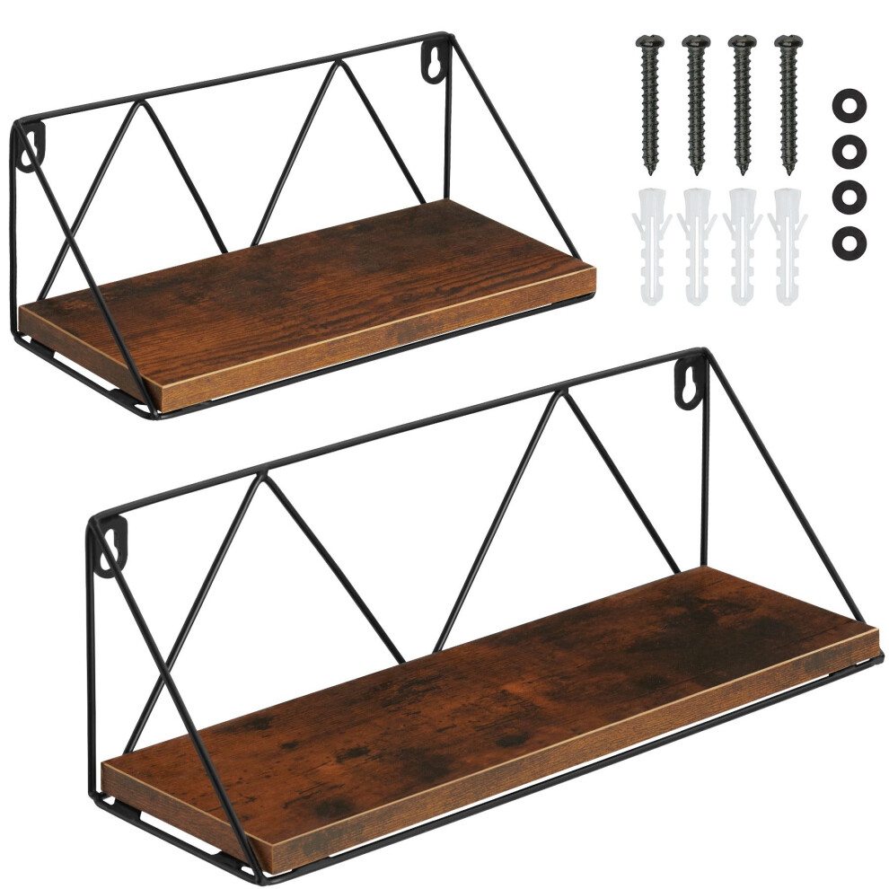 (Industrial wood dark, rustic) Hanging Shelf x2 | Shelves Set Bookshelf Plant Rack Kitchen Floating Wall Mount