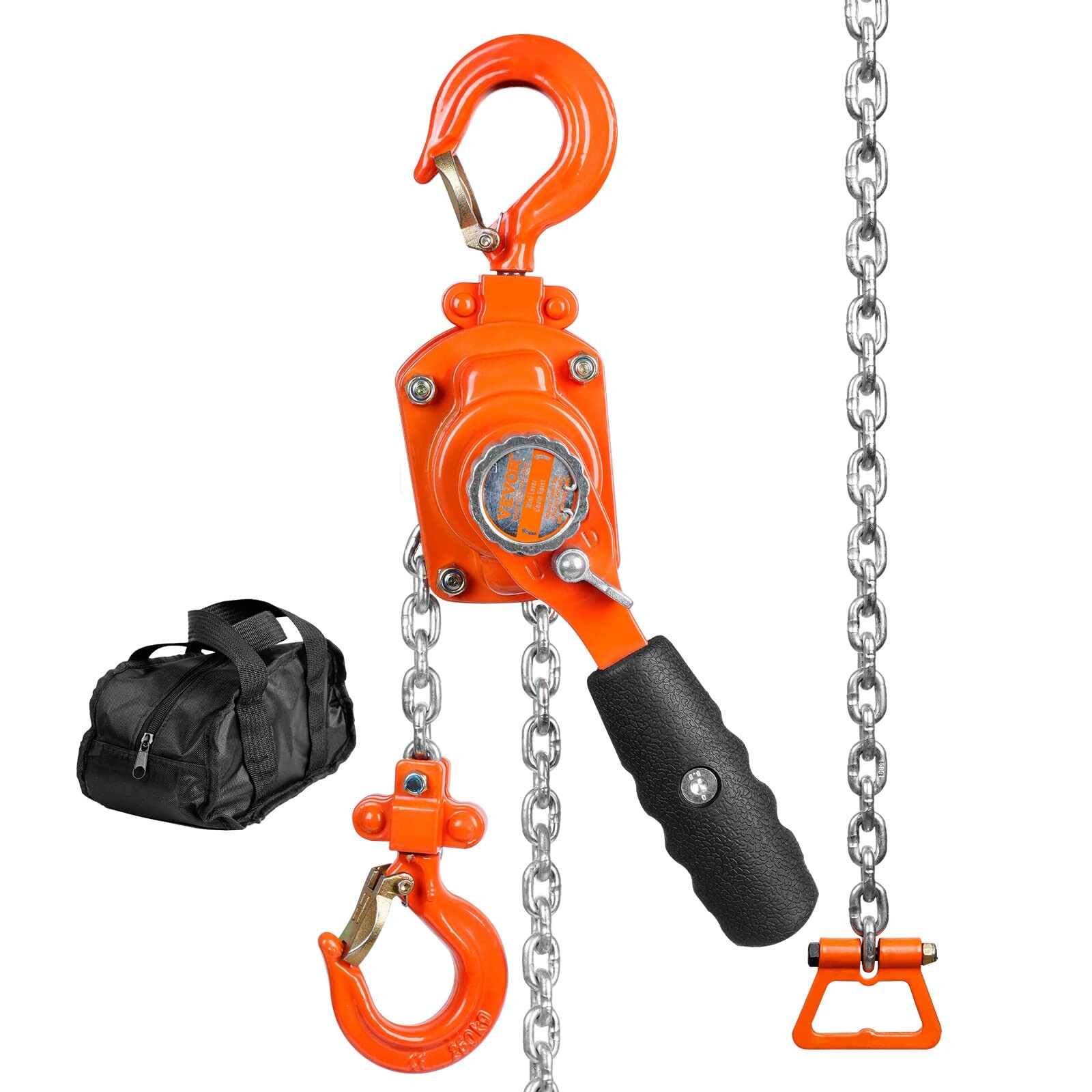 Produktbild von Kettenzug Mini – 250 Kg (1/4 T) Tragkraft, 1,5 M Hubhöhe, G80-Kette, Ratschenmechanismus, 360° Drehbare Haken, Inkl. Aufbewahrungstasche – Tragbarer Hebezug