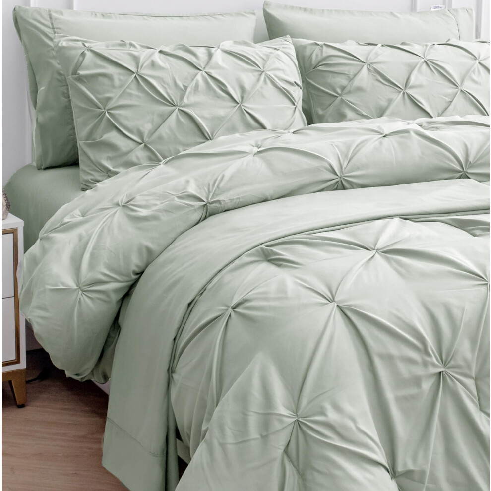 LANE LINEN Queen Size Comforter Set with Sheets, 7 Piece Comforter Set Queen Size, Pintuck Queen Comforter Set, Soft Queen Bed Set, Queen Size Bedding