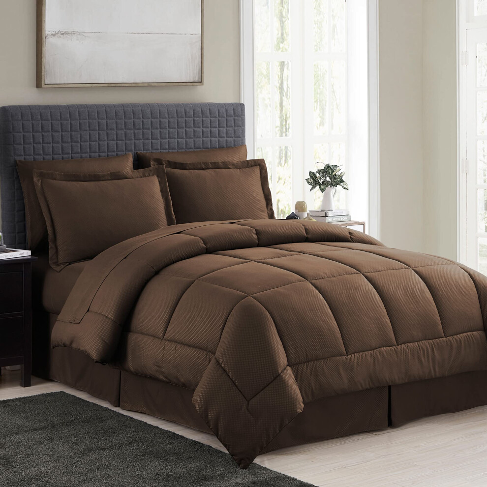 Ensemble de couette Queen 8 pi   ces Lit dans un sac avec jupe de lit Drap-housse Drap plat 2 taies d'oreiller 2 taies d'oreiller Queen Pintuck Noir