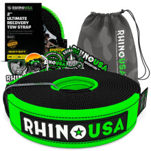 Rhino USA Recovery Tow Strap 2 x 20' - 20 024lb Break Strength - Emergency Recovery Strap Tow Rope for UTV  ATV & More - Heavy Duty Towing Strap for O