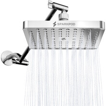 SparkPod Square -sadesuihkupää suihkupään jatkovarrella - korkeapainesade - ylellinen moderni ilme - vaivaton ja työkaluton 1 minuutin asennus (1