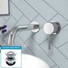 Remy Wall Mounted Curved Spout Basin Mono Mixer Tap & Waste Chrome