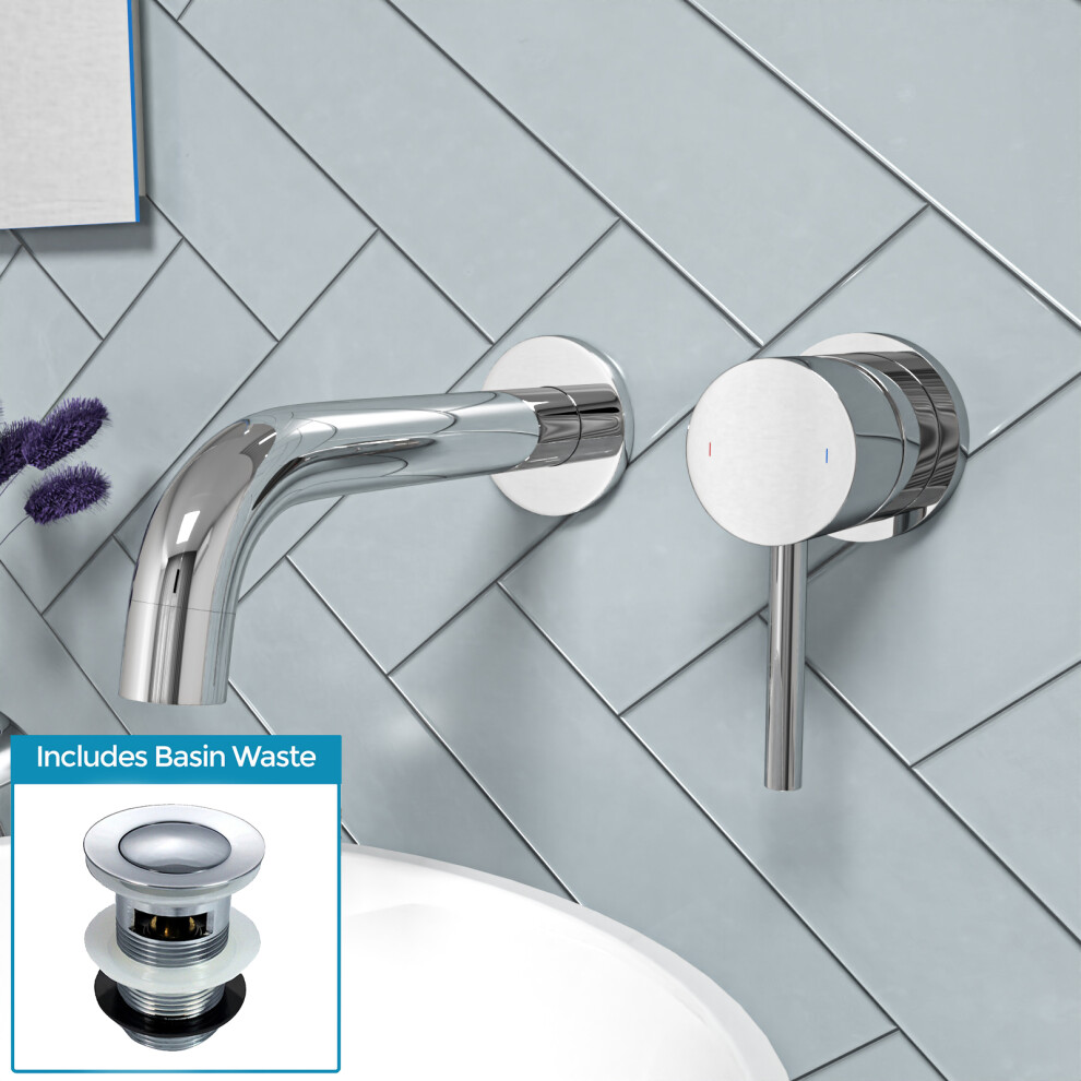 Remy Wall Mounted Curved Spout Basin Mono Mixer Tap & Waste Chrome 5060920922597