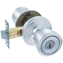Kwikset Abbey Entry Door Knob with Lock and Key Secure Keyed Handle Exterior Doorknob Front Entrance and Bedroom Satin Chrome Pick Resistant Smar