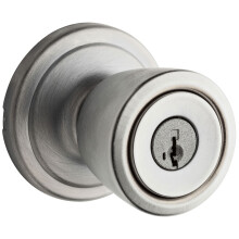 Kwikset Abbey Entry Door Knob with Lock and Key Secure Keyed Handle Exterior Doorknob Front Entrance and Bedroom Satin Chrome Pick Resis