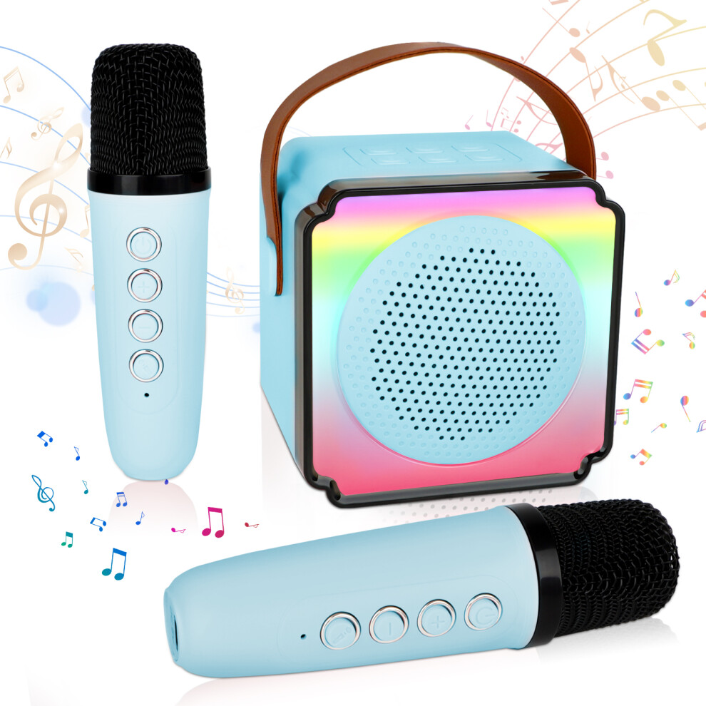 (blue) Kids Portable Mini Karaoke Machine with Dual Microphones