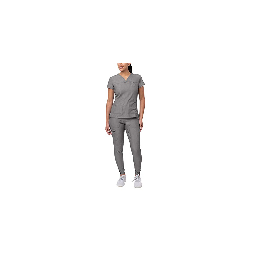 Ensemble de gommage Adar Pro Heather pour femme - Haut     col en V et pantalon de jogging de yoga - P9400H - Gris chin    - XXS