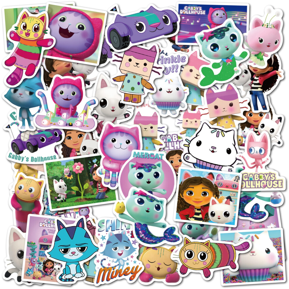 (50pcs) 10/50Pcs Cute Gabbys Dollhouse Stickers Cartoon Decal Children Stickers Laptop Luggage Graffiti Skateboard Fridge Phone Gift Toy