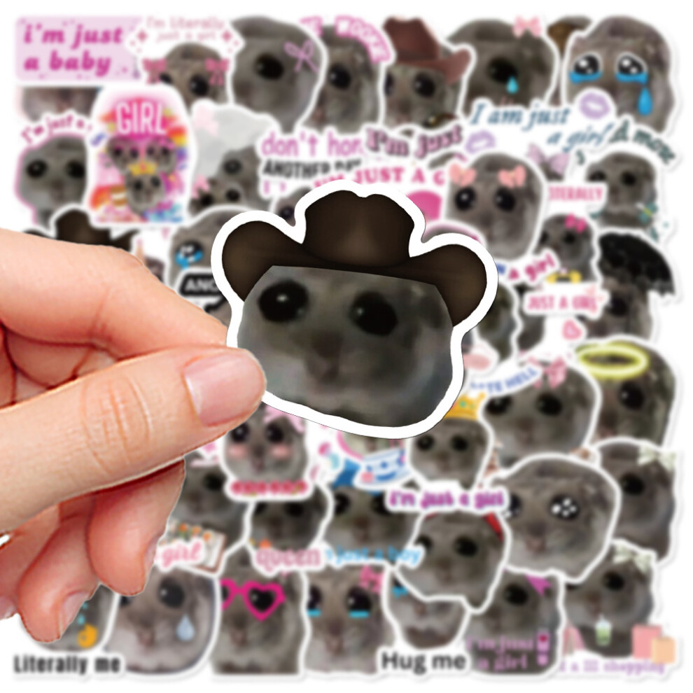 (10PCS RANDOM) 10/50PCS Funny Meme Stickers Sad Hamster Decals Cute Cartoon Notebook Luggage Graffiti Laptop Children Waterproof Stickers Toy
