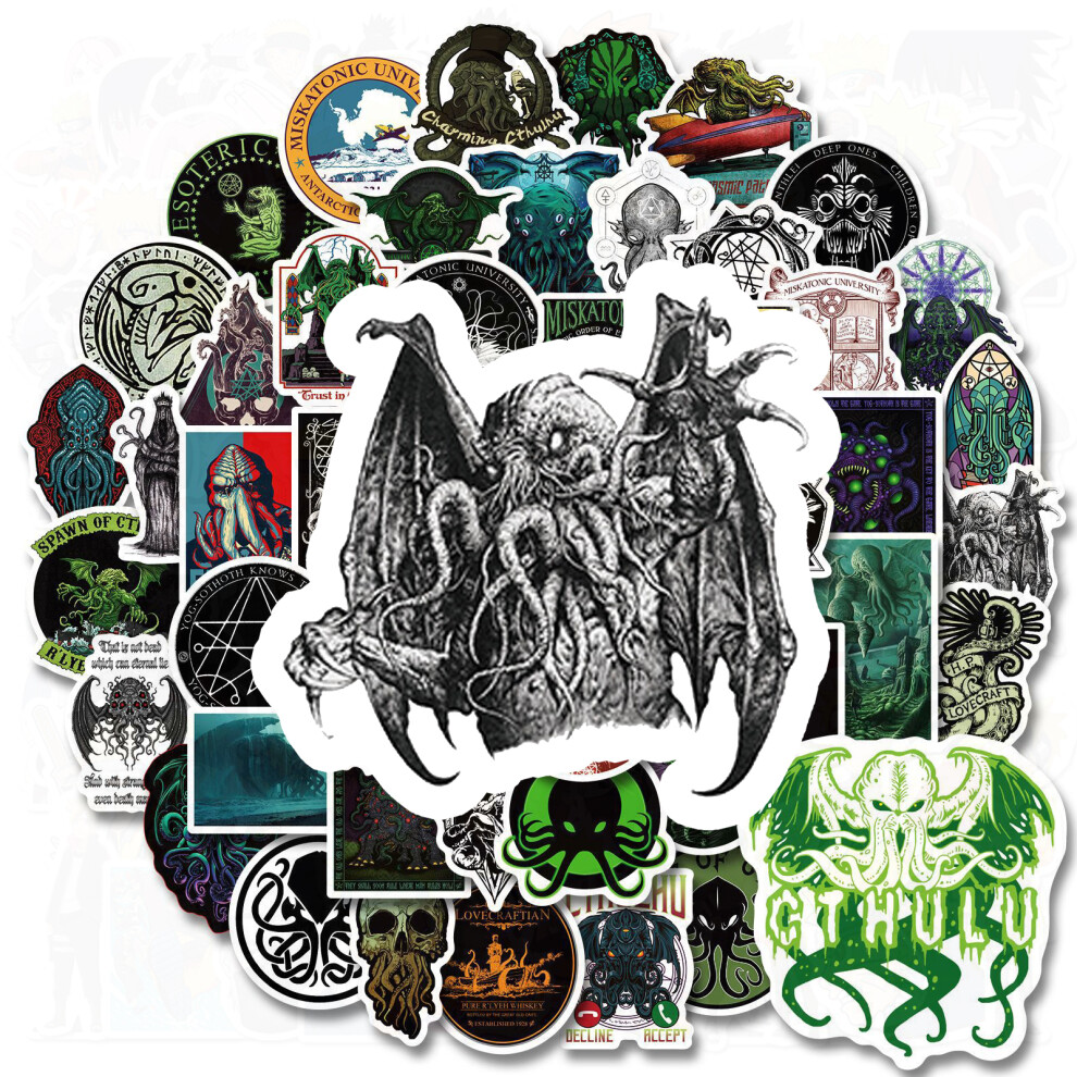 (10pcs random) 10/50PCS Horror Cartoon Cthulhu Stickers Laptop Suitcase Skateboard Phone Luggage Fridge Decal Mythos Stickers Children Toy Gift