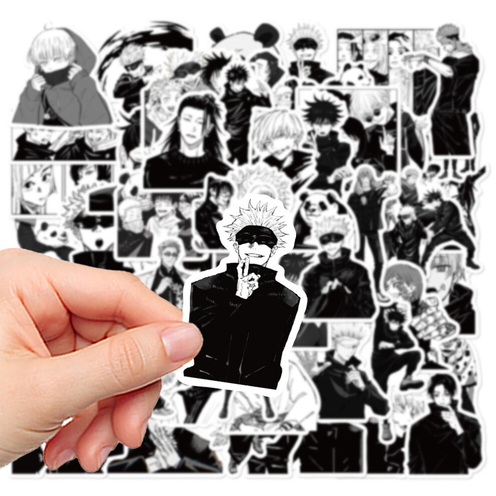 (50Pcs) 10/50Pcs Black White Jujutsu Kaisen Stickers Anime Decals Gojo Yuji Itadori Satoru Phone Laptop Waterproof Stickers Kids Gift White,Black