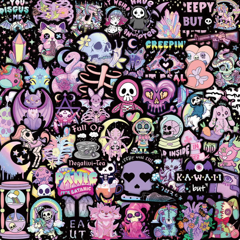 (50PCS) 10/50PCS Black Pink Gothic Style Stickers Magic Witch Cartoon Stickers DIY Fridge Skateboard Graffiti Phone Laptop Decals Toy