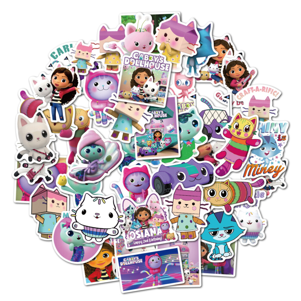 (50pcs) 10/50Pcs Cartoon Cute Stickers Gabbys Dollhouse Pack Skateboard Fridge Graffiti Suitcase Phone Notebook Kids Stickers Gift Toy