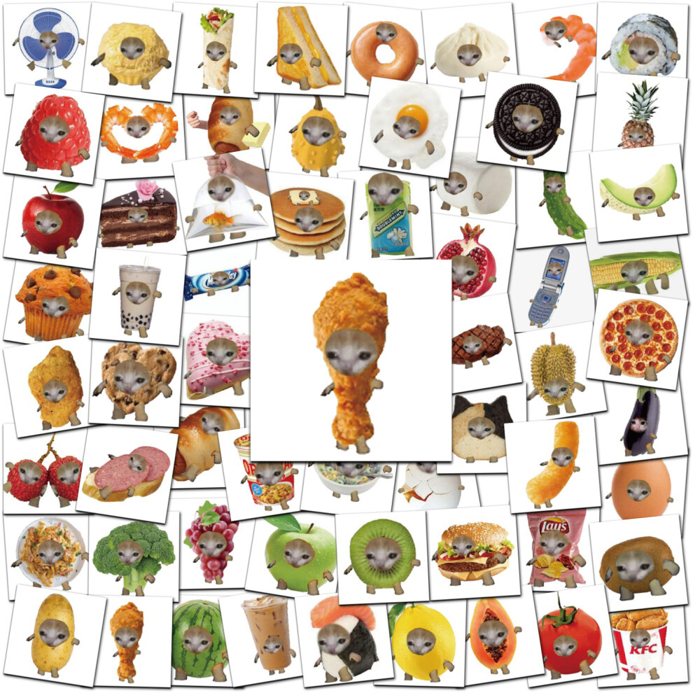 (10pcs random) 10/50Pcs Funny Food Cat Meme Stickers Laptop Fridge Skateboard Phone Graffiti Luggage Cartoon Stickers Children Vinyl Scrapbook