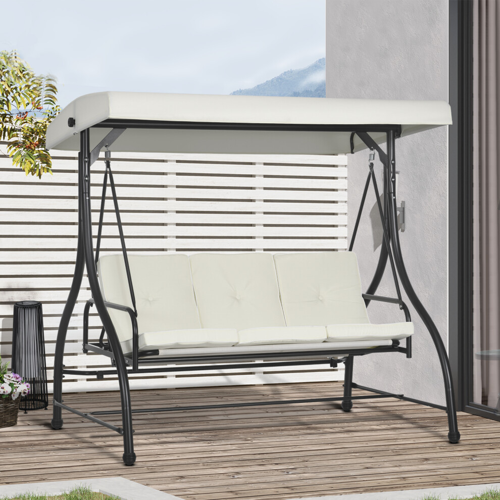 Outsunny 3-Seater Canopy Swing Chair & Hammock Bed (Cream White) - 240kg, 2-in-1 Sit/Flat Bed, Item 84A-031V01CW-image-OPC-PFWZQHT-NEW
