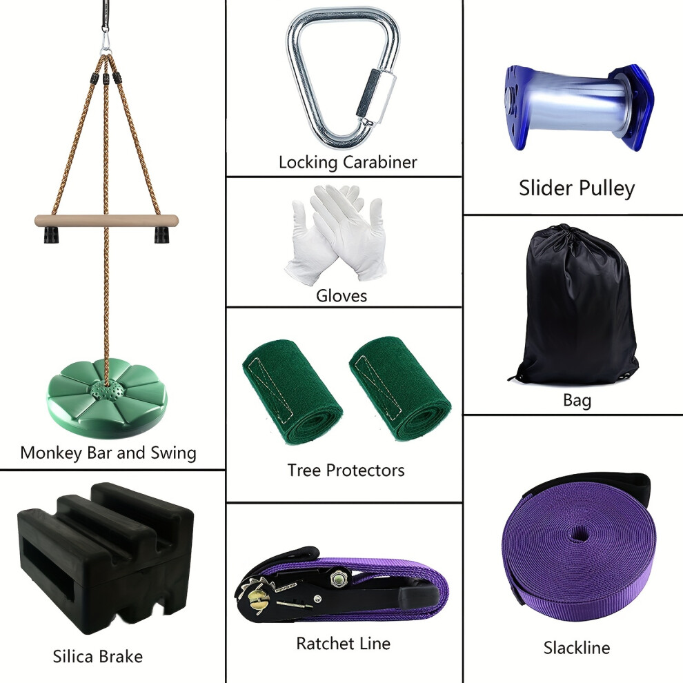 (15M?52FT?) Widened Thickened Outdoor Slide Flat Belt Set (with Brake), 15.85meter Soft Rope Pulley Kit, Warrior Barrier Course-image-OPC-PG9DBJ5-NEW