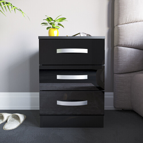 Home Discount (Black) Hulio 3 Drawer Bedside Table Cabinet Nightstand 2