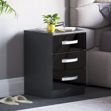 (Black) Hulio 3 Drawer Bedside Table Cabinet Nightstand