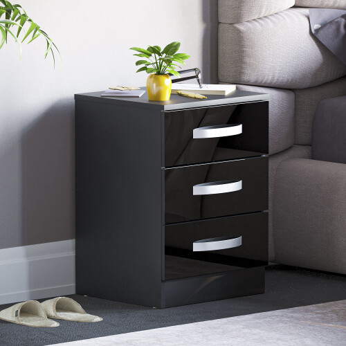 Home Discount (Black) Hulio 3 Drawer Bedside Table Cabinet Nightstand