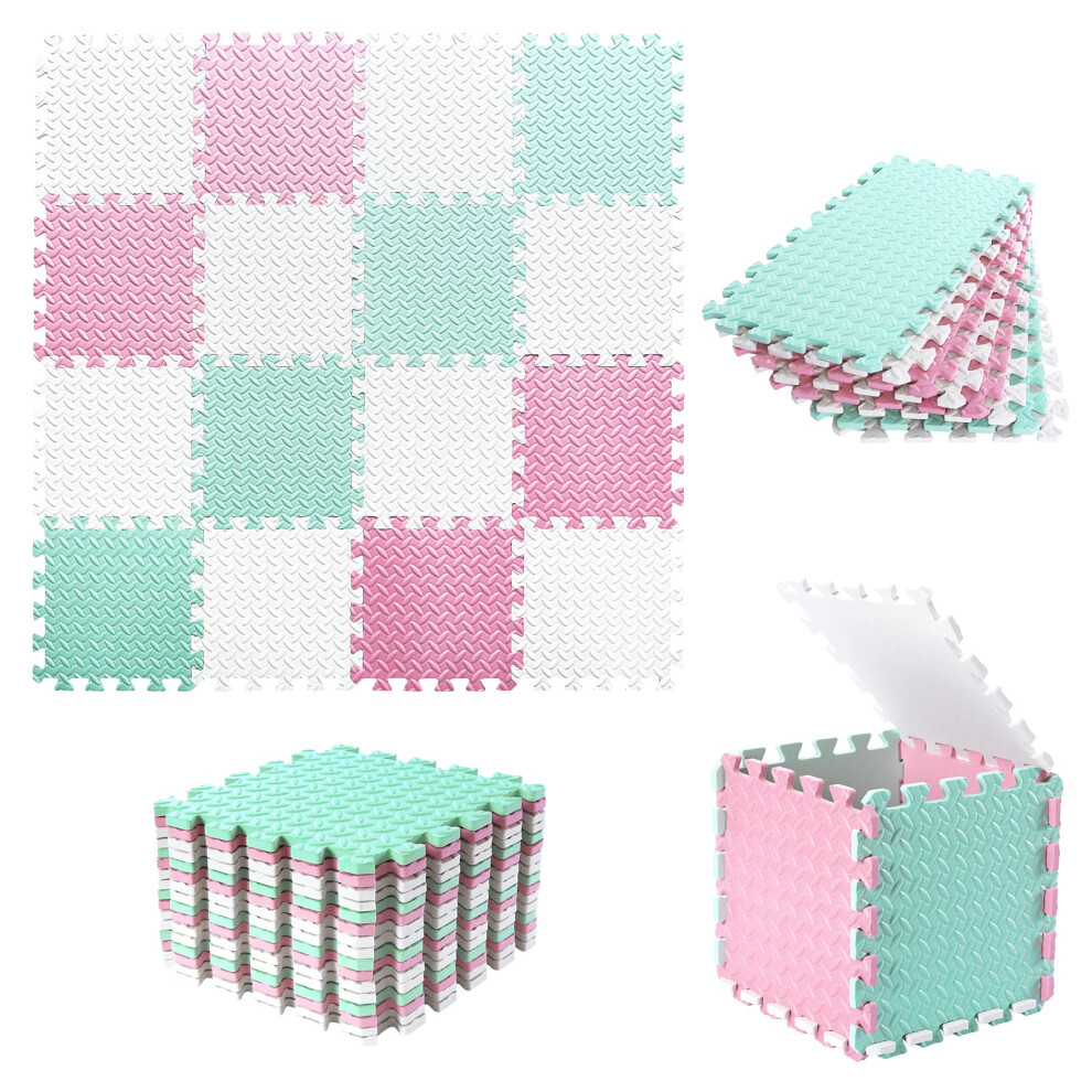 Tamiplay Foam Play Mat For Baby 0.4 Inch Thicked Interlocking Floor Mats With Solid Colors Squares Non-Toxic Baby Play Mat Eva Foam Puzzl 24 Spel