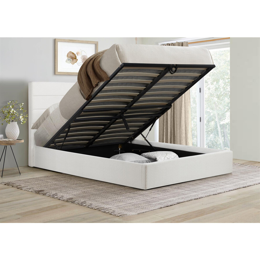 Birlea White Boucle Lucas Ottoman Double Bed Frame