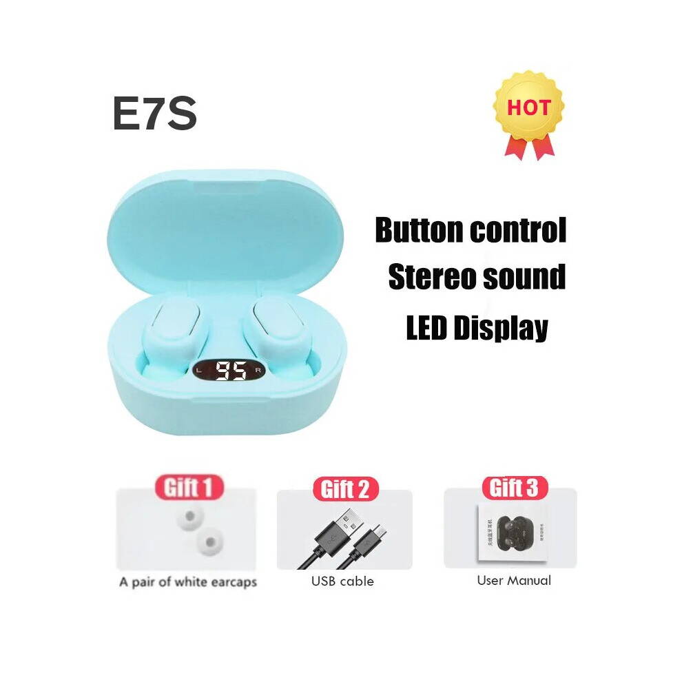 (Blue) Tws E7s Fone 5.3 Tooth Earphones Wireless Headphones Noise Cancelling Earbuds With Mic Wireless Tooth Headset For Xiaomi Blue