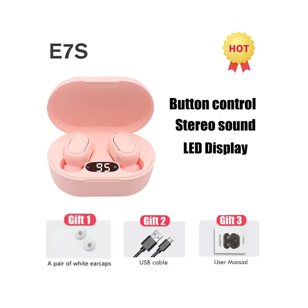 (Pink) Tws E7s Fone 5.3 Bluetooth Earphones Wireless Headphones Noise Cancelling Earbuds With Mic Wireless Bluetooth Headset For Xiaomi Pink