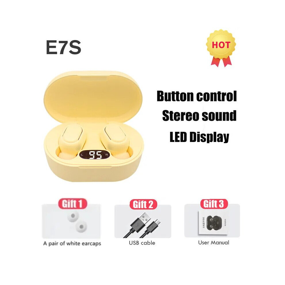 (Yellow) Tws E7s Fone 5.3 Bluetooth Earphones Wireless Headphones Noise Cancelling Earbuds With Mic Wireless Bluetooth Headset For Xiaomi Yellow