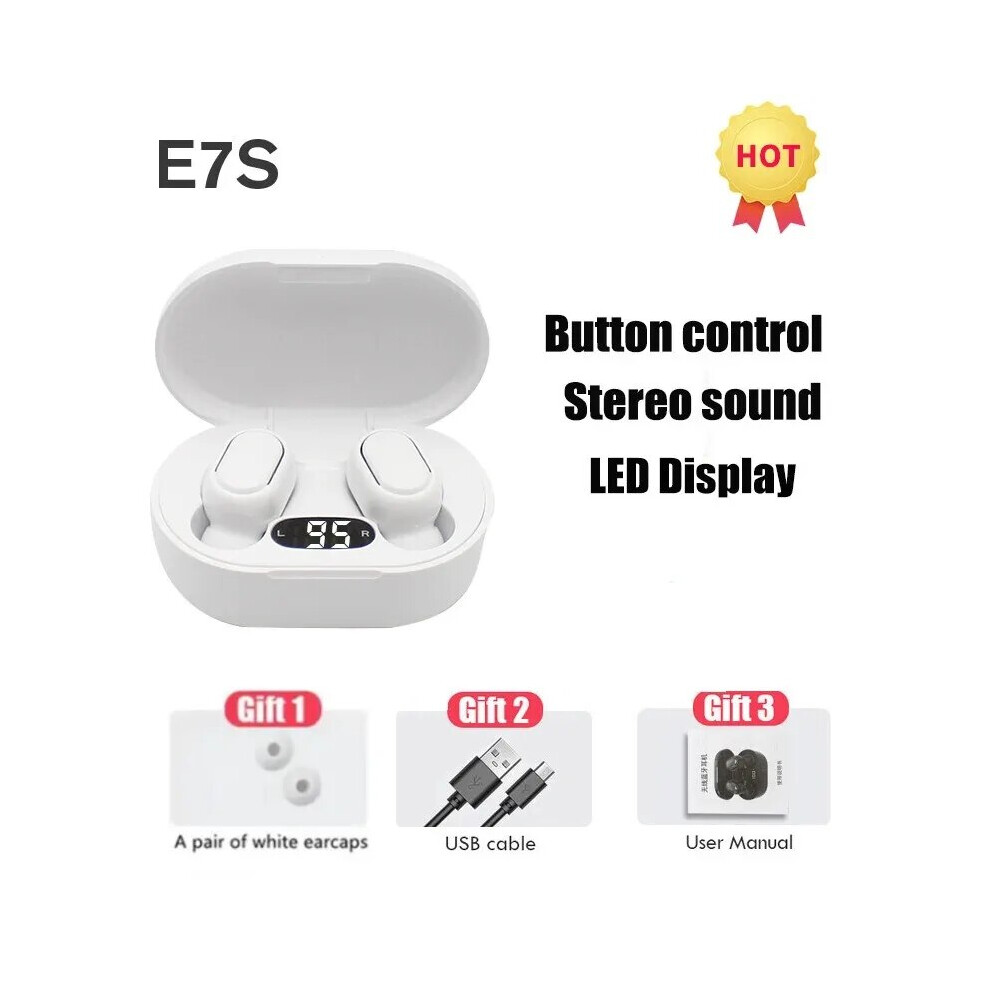(White) Tws E7s Fone 5.3 Bluetooth Earphones Wireless Headphones Noise Cancelling Earbuds With Mic Wireless Bluetooth Headset For Xiaomi White