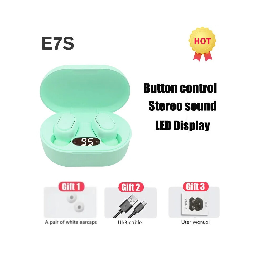 (Green) Tws E7s Fone 5.3 Bluetooth Earphones Wireless Headphones Noise Cancelling Earbuds With Mic Wireless Bluetooth Headset For Xiaomi Green 5715492223800