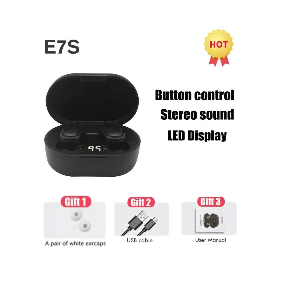 (Black) Tws E7s Fone 5.3 Bluetooth Earphones Wireless Headphones Noise Cancelling Earbuds With Mic Wireless Bluetooth Headset For Xiaomi Black