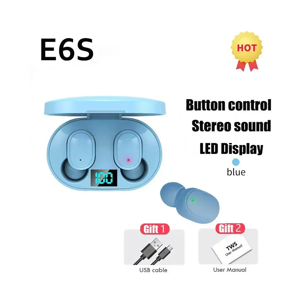(Blue) Tws E6s Tooth Earphones Wireless Tooth Headset Noise Cancelling Headset With Microphone Headphones For Xiaomi Redmi Blue