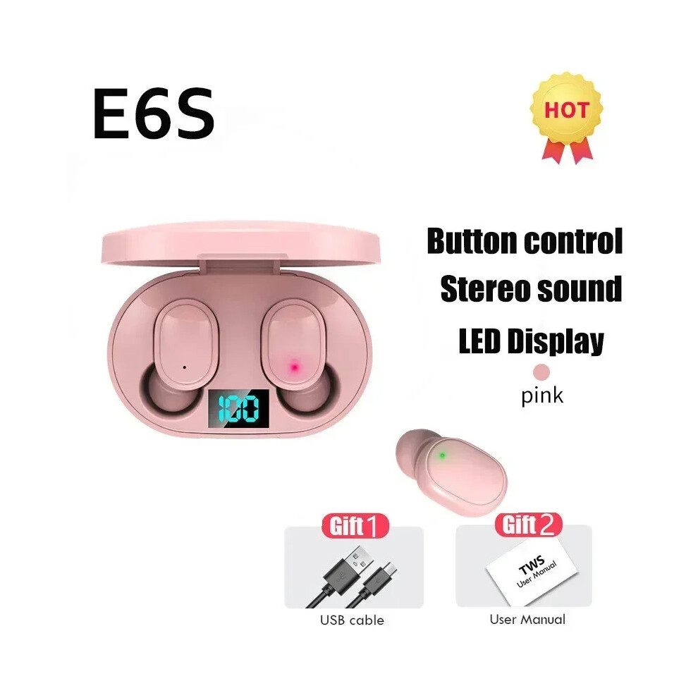 (Pink) Tws E6s Bluetooth Earphones Wireless Bluetooth Headset Noise Cancelling Headset With Microphone Headphones For Xiaomi Redmi Pink