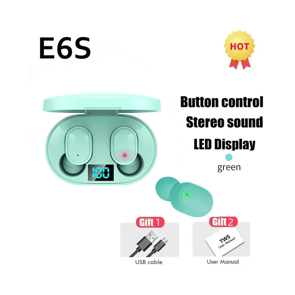 (Green) Tws E6s Bluetooth Earphones Wireless Bluetooth Headset Noise Cancelling Headset With Microphone Headphones For Xiaomi Redmi Green