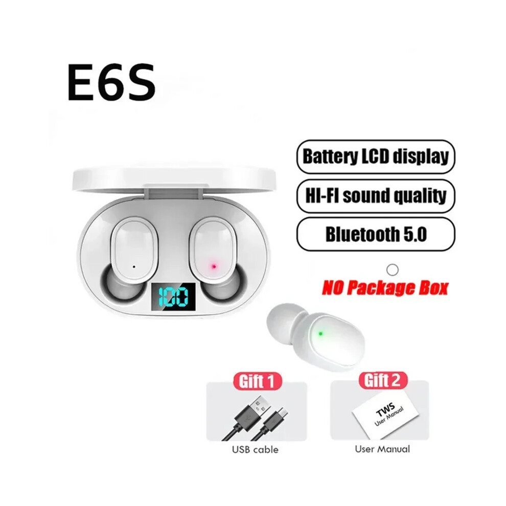 (White) Tws E6s Bluetooth Earphones Wireless Bluetooth Headset Noise Cancelling Headset With Microphone Headphones For Xiaomi Redmi White