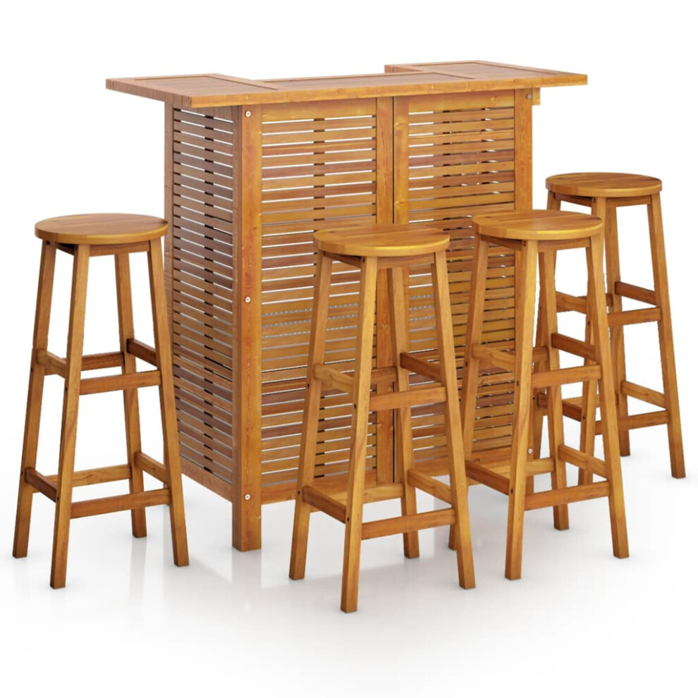 Vidaxl (Bar Stools With Round Seat, 4 Piece) Solid Wood Acacia Garden Bar Set Bistro Table Multi Models 3/5 Piece
