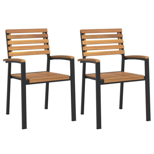 VidaXL (2 pcs) vidaXL Stackable Chairs Stacking Dining Chair Lounge Chairs Solid Wood Acacia