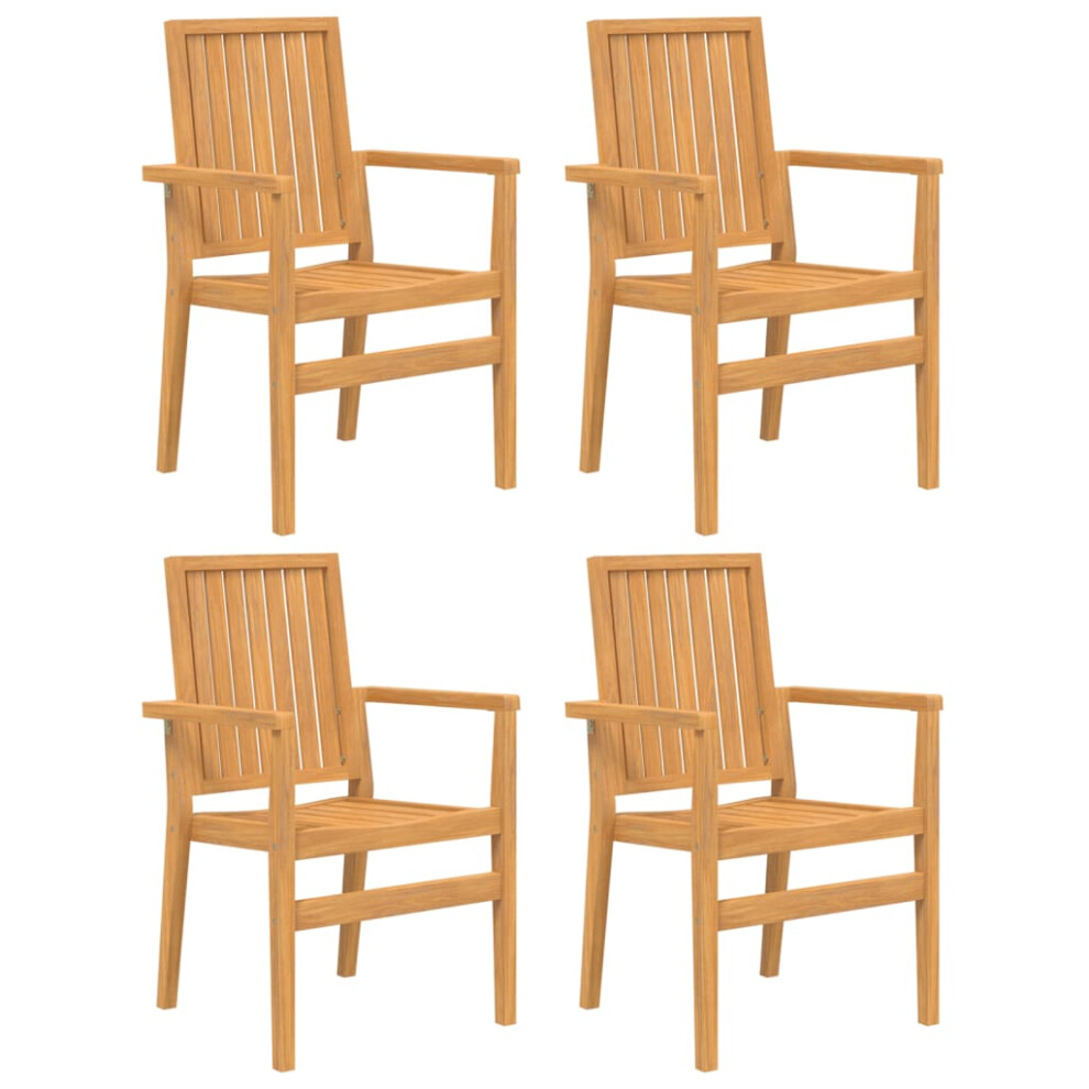 Vidaxl (4 Pcs) Stackable Garden Chairs Outdoor Chair Wooden Armchair Solid Wood Teak