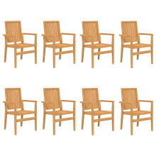 (8 pcs) vidaXL Stackable Garden Chairs Outdoor Chair Wooden Armchair Solid Wood Teak