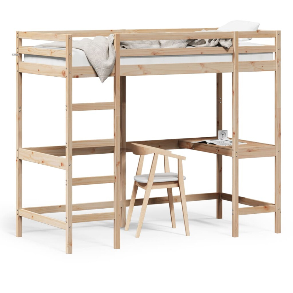 (90 x 190 cm) vidaXL Loft Bed with Desk Kids Bedroom Bed Frame Bunk Bed Solid Wood Pine