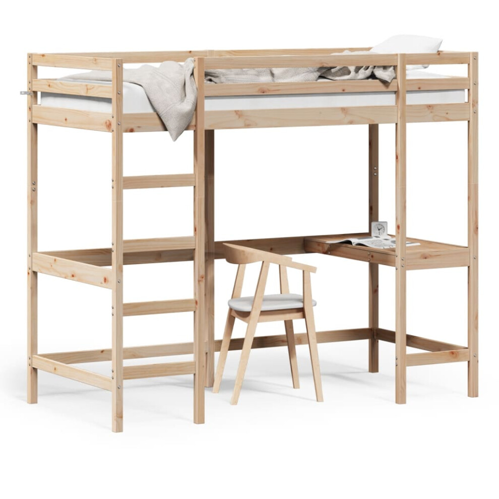 (90 x 200 cm) vidaXL Loft Bed with Desk Kids Bedroom Bed Frame Bunk Bed Solid Wood Pine