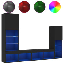 (black) vidaXL TV Wall Units 4 Piece with LED TV Unit Engineered Wood