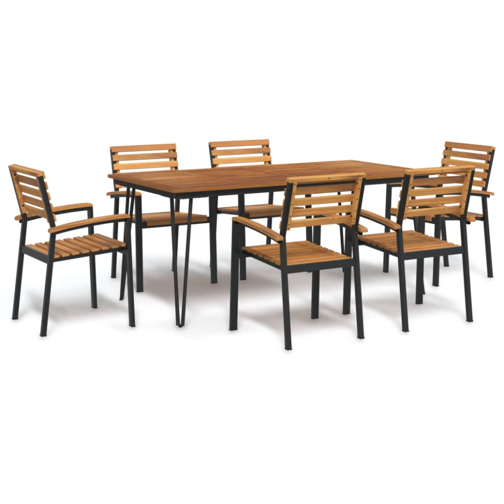Vidaxl (180 Cm Table Length/ 6 Piece) Garden Dining Set Table And Chairs Solid Wood Acacia And Metal