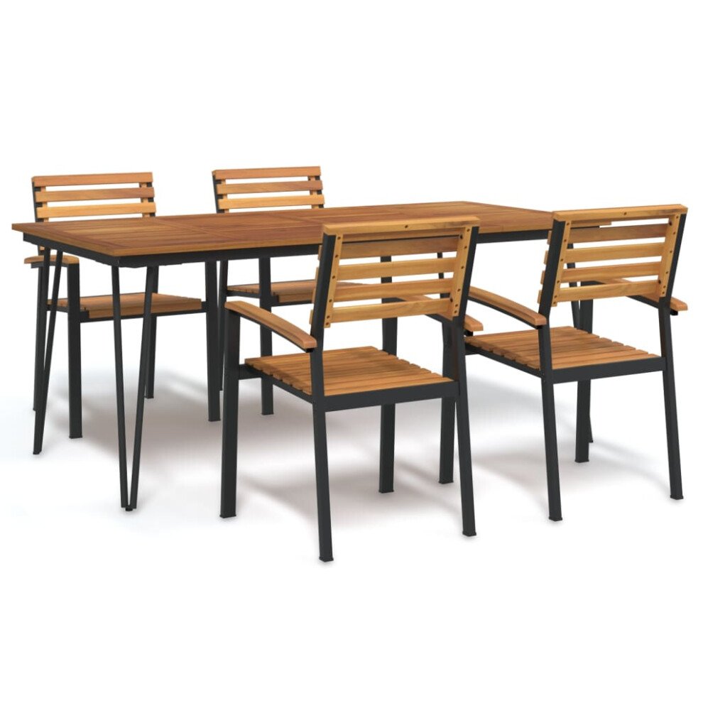 Vidaxl (180 Cm Table Length/ 4 Piece) Garden Dining Set Table And Chairs Solid Wood Acacia And Metal