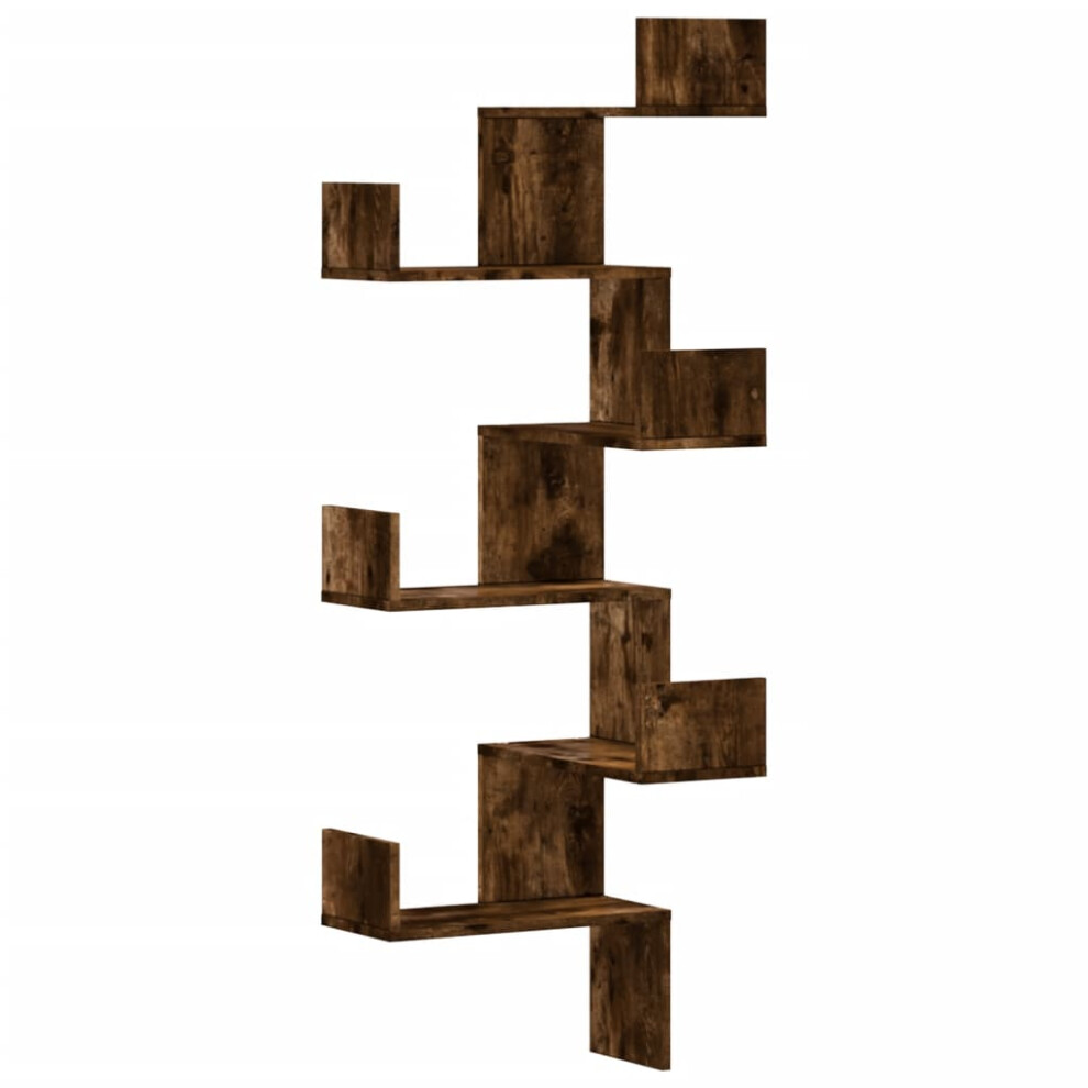 (smoked oak) vidaXL Wall Corner Shelf Floating Shelf Wall Shelf Engineered Wood